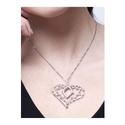 Colgante Corazón Diseño Fantasía y Diamantes Oro Blanco 18k 2