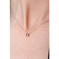 Collar con flor oro blanco 18k con diamante y rubies 2