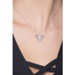 Collar mariposa de oro blanco de 18k con diamantes y zafiros azules 2