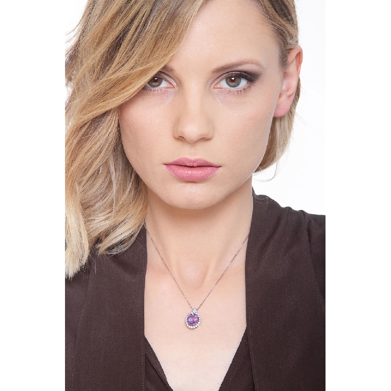 Collar en oro blanco 18k con amatista y diamantes Collar en oro blanco 18k con amatista y diamantes