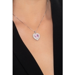 Colgante elegante en oro 18k con zafiro rosa en forma de corazón y diamantes 2