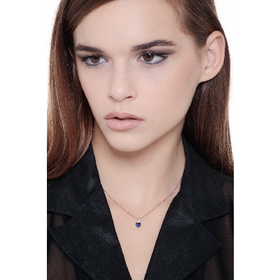 Collar oro blanco 18k corazón zafiro azul y diamante