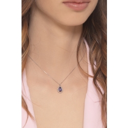 Collar de oro blanco 18k con colgante de tanzanita en forma de gota y diamantes 2