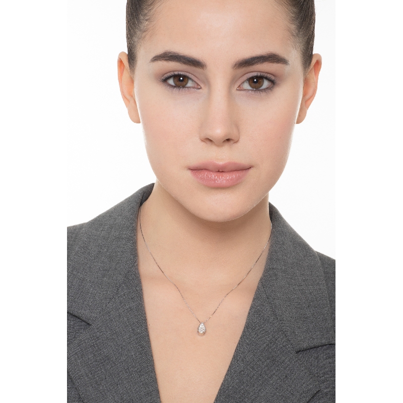 Collar oro blanco 18k colgante gota diamante