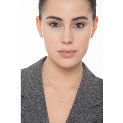 Collar oro blanco 18k colgante gota diamante