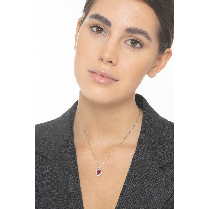 Collar oro blanco 18k corazon con rubi y diamantes Collar oro blanco 18k corazon con rubi y diamantes
