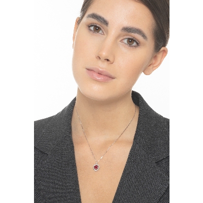 Collar oro blanco 18k corazon con rubi y diamantes