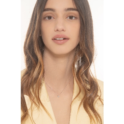 Collar oro blanco 18k colgante corazón diamante 5x6 mm