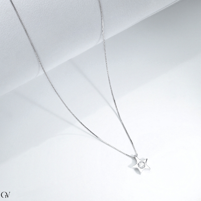 Collar oro blanco 18k colgante estrella diamante