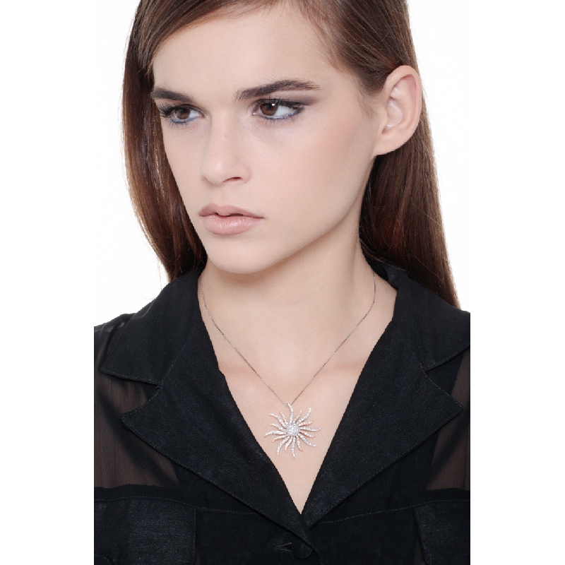 Collar sol oro blanco y rosa 18k con diamantes