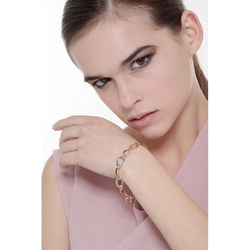 Brazalete cadena en oro amarillo con detalles en oro blanco cm 19 Brazalete cadena en oro amarillo con detalles en oro blanco cm 19