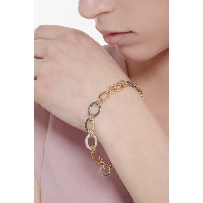 Brazalete cadena en oro amarillo con detalles en oro blanco cm 19 Brazalete cadena en oro amarillo con detalles en oro blanco cm 19