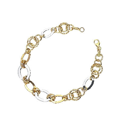 Brazalete cadena en oro amarillo con detalles en oro blanco cm 19