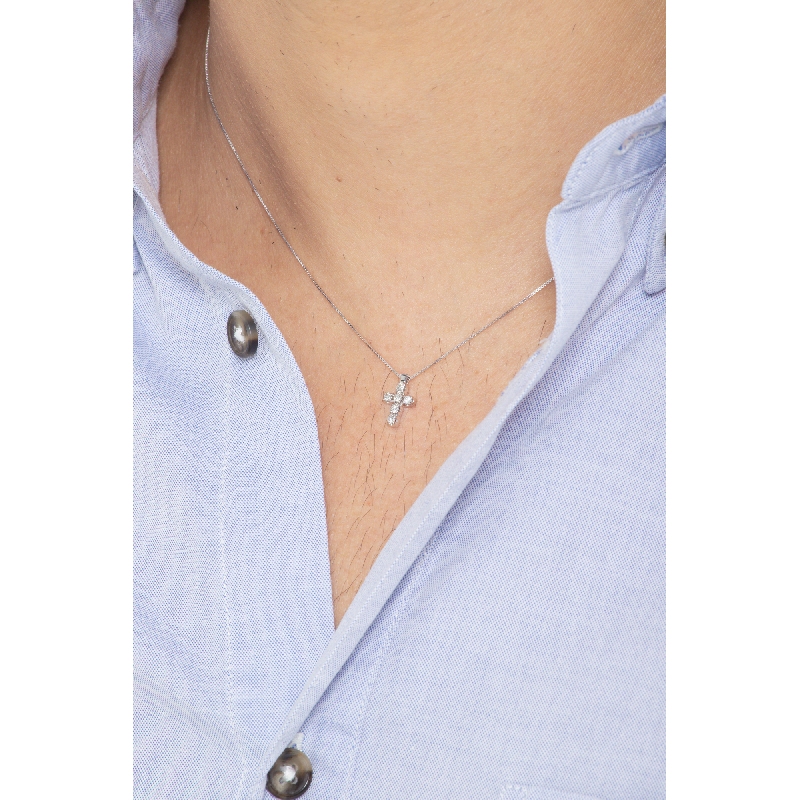 Collar cruz diamantes Oro Blanco 18k 50 cm 
