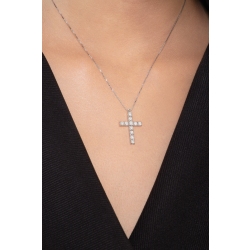 Collar en oro blanco de 18 quilates con cruz y diamantes, de 24x15 mm 2
