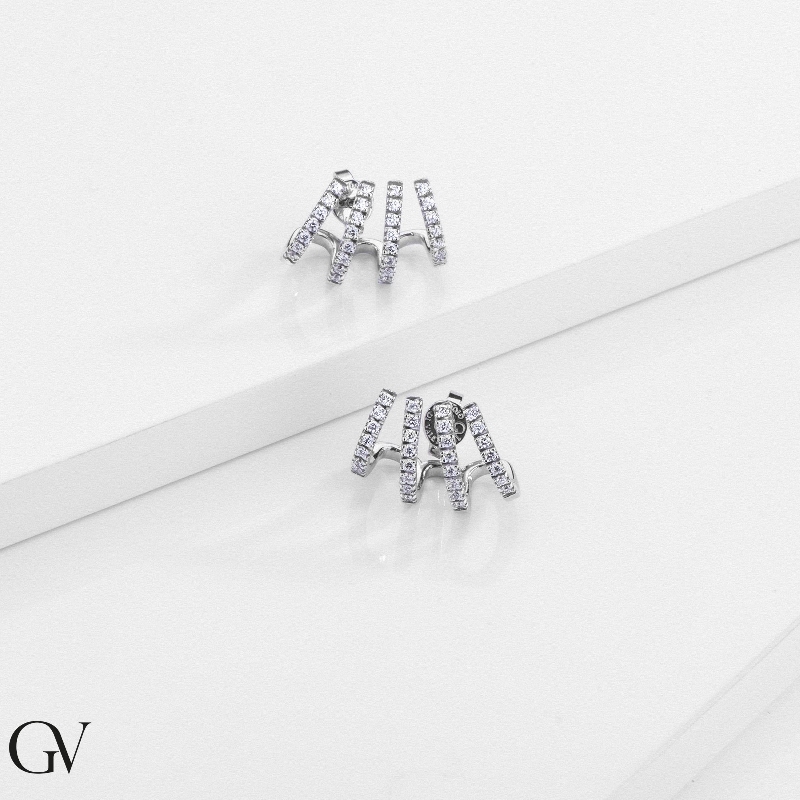 Pendientes en oro blanco 18k con cuatro filas de diamantes Pendientes en oro blanco 18k con cuatro filas de diamantes