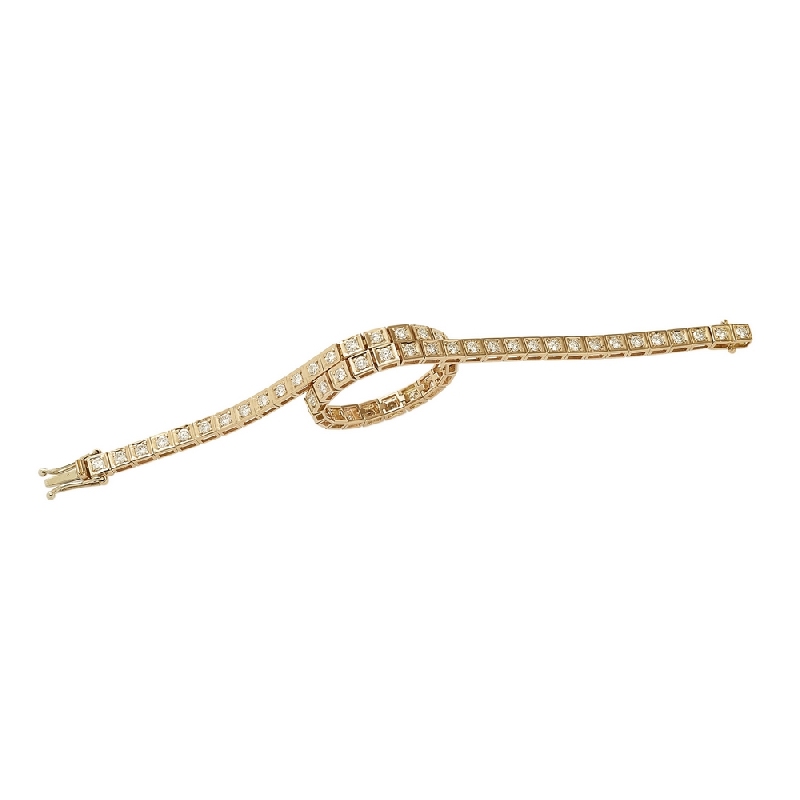 Pulsera Tennis cuadrada en oro amarillo de 18 quilates con diamantes talla brillante  Pulsera Tennis cuadrada en oro amarillo de 18 quilates con diamantes talla brillante