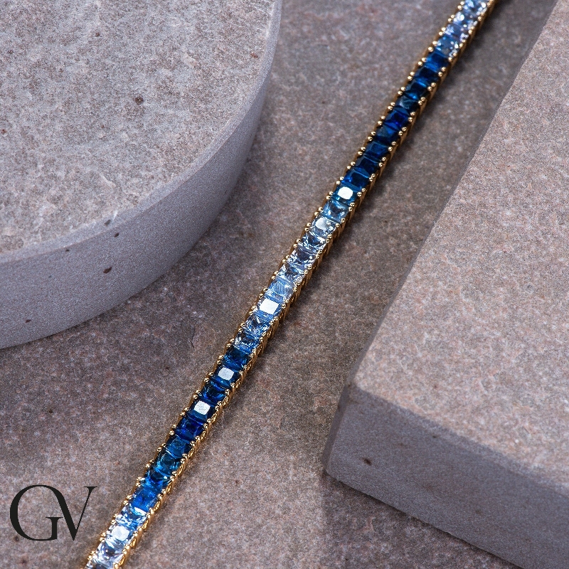 Pulsera tenis oro amarillo 18k con zafiros azules Pulsera tenis oro amarillo 18k con zafiros azules