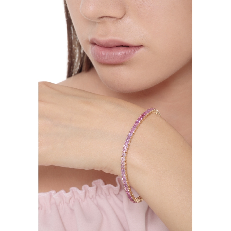 Pulsera Riviera en oro amarillo de 18 quilates con zafiros rosas Pulsera Riviera en oro amarillo de 18 quilates con zafiros rosas