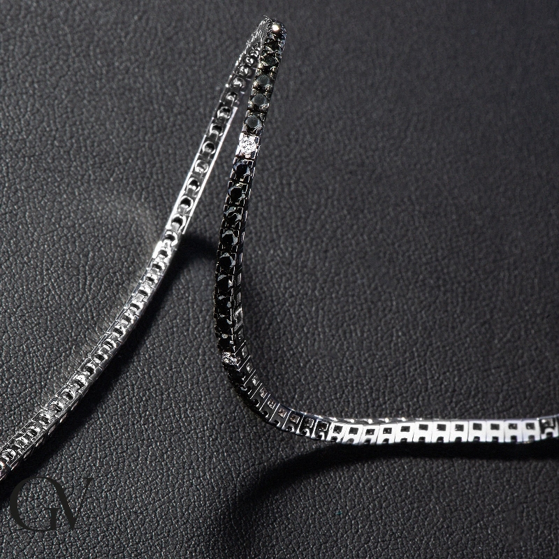 Pulsera oro Blanco 18k con Diamantes Negros y Blancos