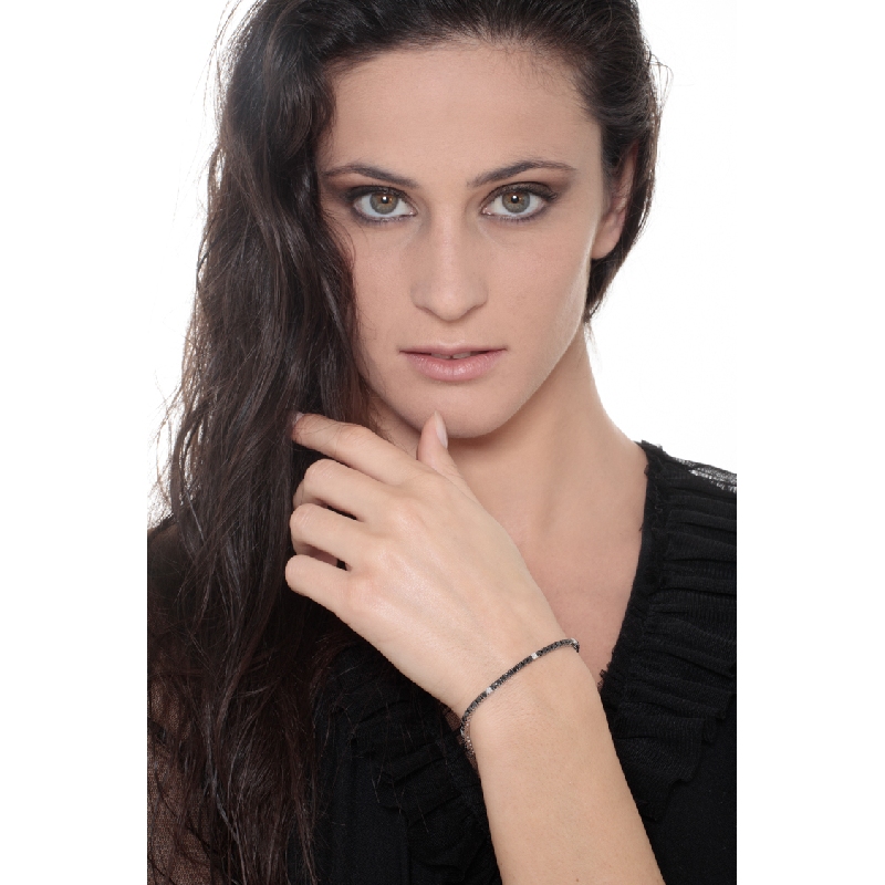 Pulsera Tennis Unisex en Oro Blanco 18k con Diamantes Negros y Blancos