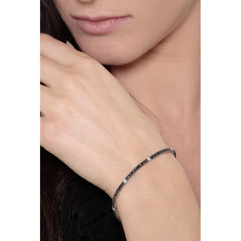 Pulsera Tennis Unisex en Oro Blanco 18k con Diamantes Negros y Blancos