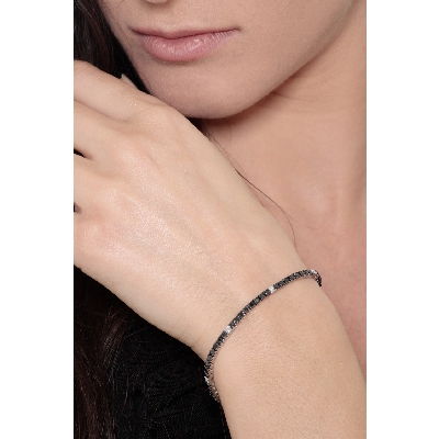 Pulsera Tennis Unisex en Oro Blanco 18k con Diamantes Negros y Blancos