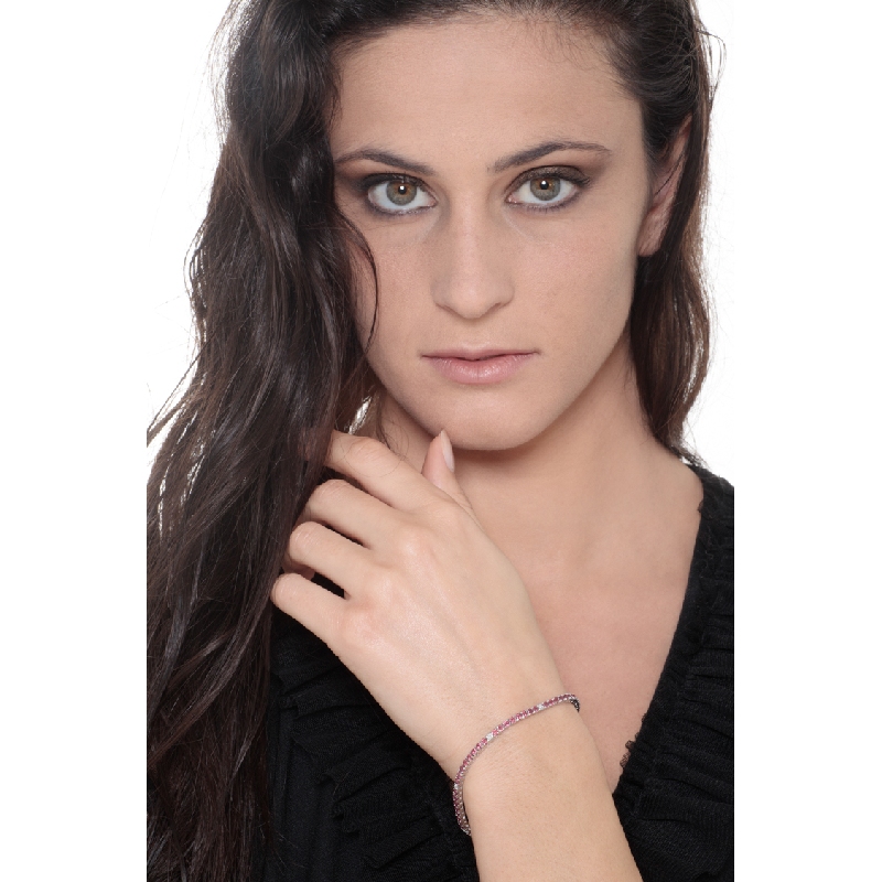 Pulsera riviera en Oro Blanco 18k con Rubíes y Diamantes