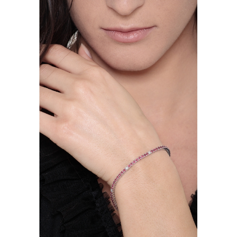 Pulsera riviera en Oro Blanco 18k con Rubíes y Diamantes