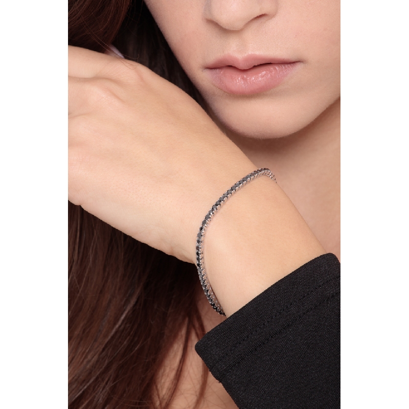 Pulsera en Oro Blanco 18k Tennis con Diamantes Negros
