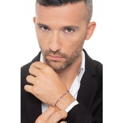 Pulsera tennis con garras en oro blanco de 18k con rubíes 