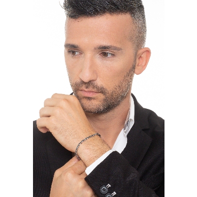 Pulsera Tennis de Eslabones Cuadrados en Oro Blanco 18k con Diamantes Negros