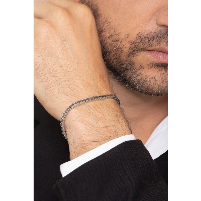 Pulsera Tennis de Eslabones Cuadrados en Oro Blanco 18k con Diamantes Negros