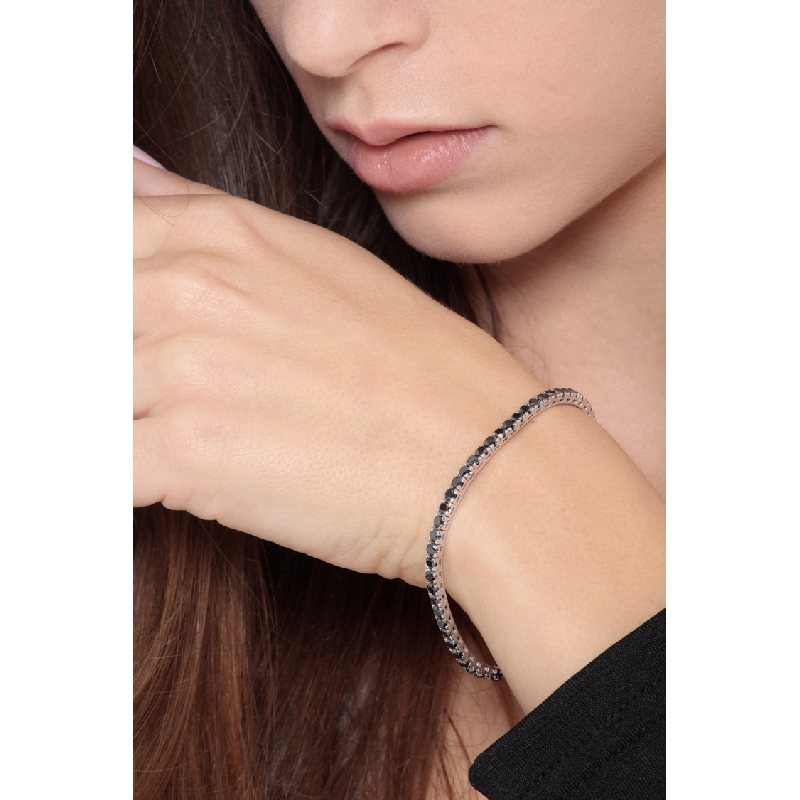 Pulsera Tennis de Eslabones Cuadrados en Oro Blanco 18k con Diamantes Negros