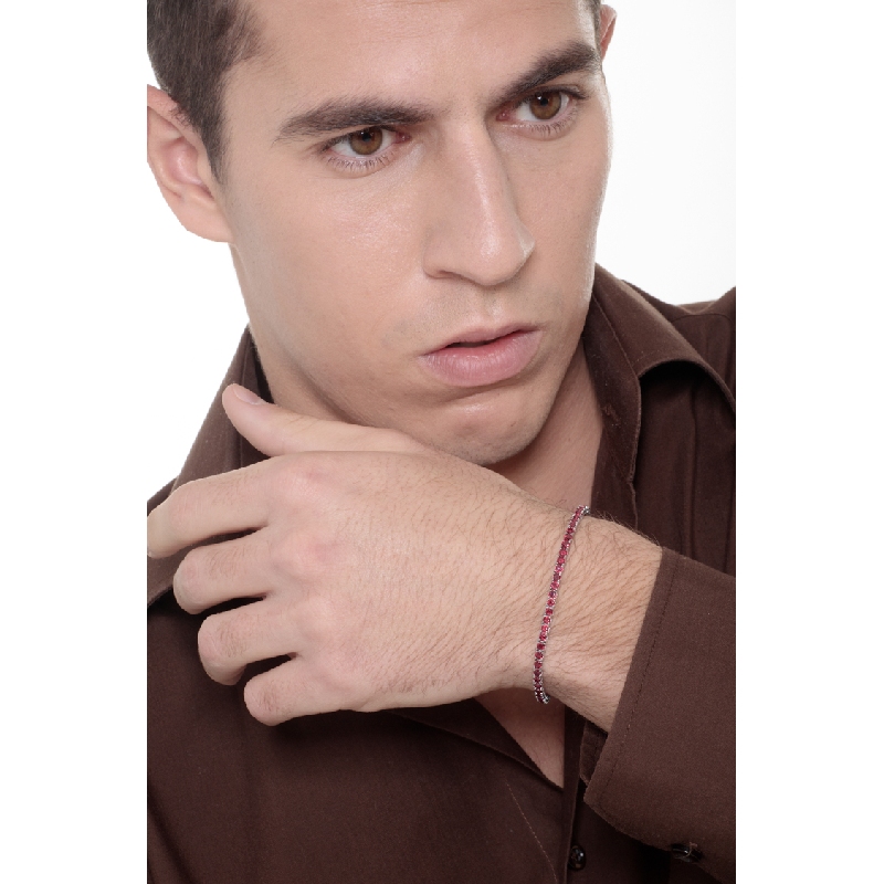 Pulsera tennis cuadrada en oro blanco de 18k con rubíes Pulsera tennis cuadrada en oro blanco de 18k con rubíes