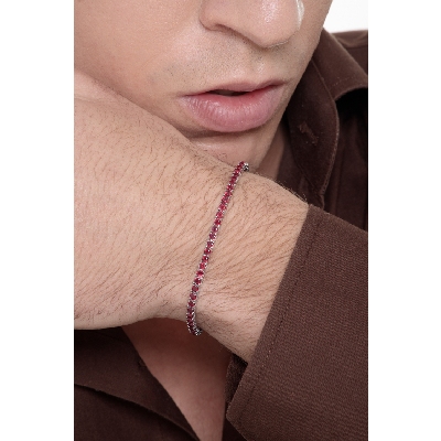 Pulsera tennis cuadrada en oro blanco de 18k con rubíes