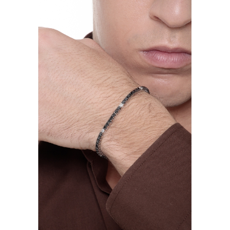 Pulsera Tennis en oro blanco 18 quilates con diamantes negros y blancos  Pulsera Tennis en oro blanco 18 quilates con diamantes negros y blancos