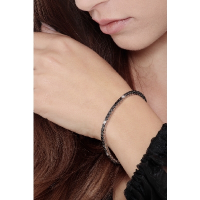 Pulsera Tennis en oro blanco 18 quilates con diamantes negros y blancos 