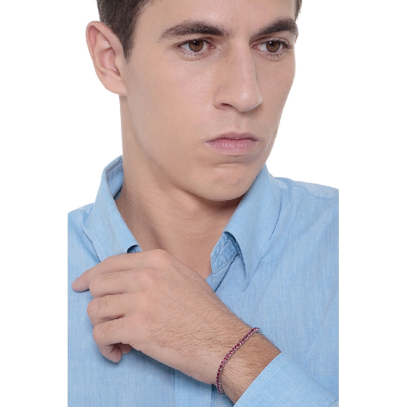 Pulsera Tennis con Rubíes con garras en Oro Blanco de 18k Pulsera Tennis con Rubíes con garras en Oro Blanco de 18k