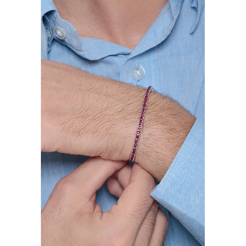 Pulsera Tennis con Rubíes con garras en Oro Blanco de 18k Pulsera Tennis con Rubíes con garras en Oro Blanco de 18k