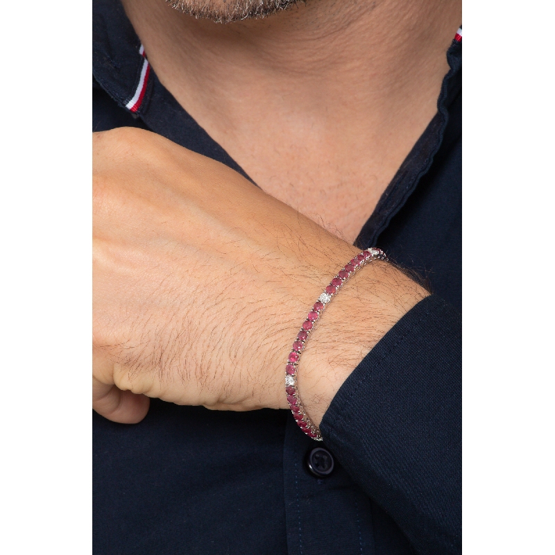 Pulsera tenis oro blanco 18 quilates con rubíes y diamantes Pulsera tenis oro blanco 18 quilates con rubíes y diamantes
