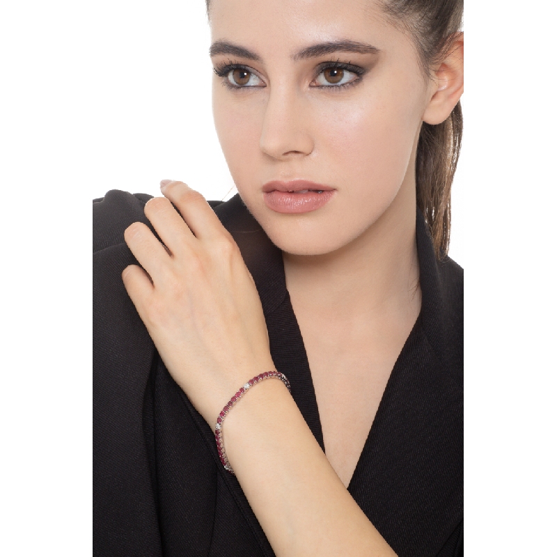 Pulsera tenis oro blanco 18 quilates con rubíes y diamantes Pulsera tenis oro blanco 18 quilates con rubíes y diamantes