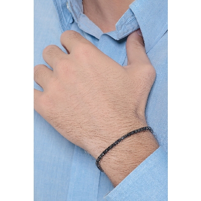 Pulsera tennis cuadrada en oro blanco 18k con diamantes negros