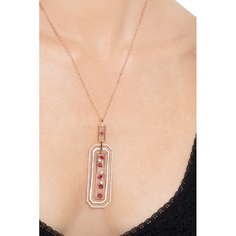 Collar Rubíes Gota & Diamantes Oro Rosa 18k
