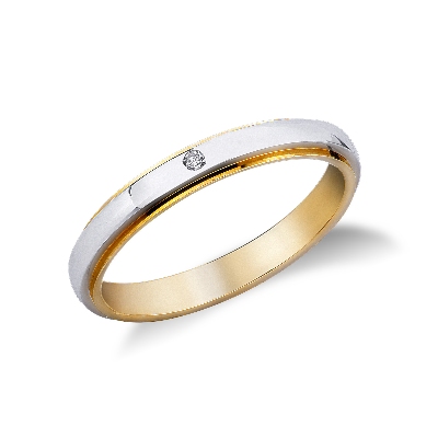 Argolla de boda en oro blanco y amarillo 18k con un diamante