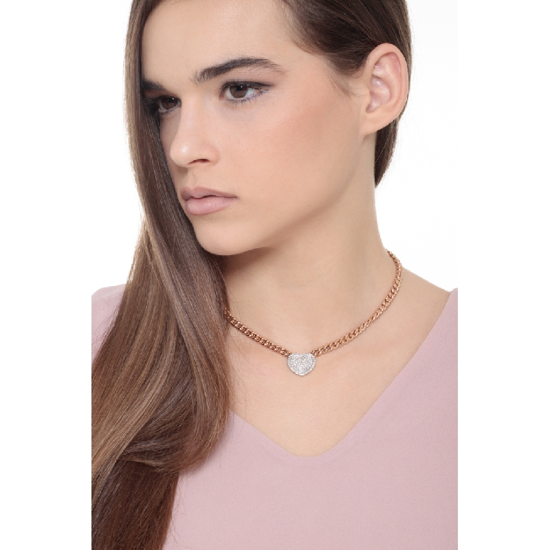 Collar groumette oro rosa 18k con corazón pavé de diamante