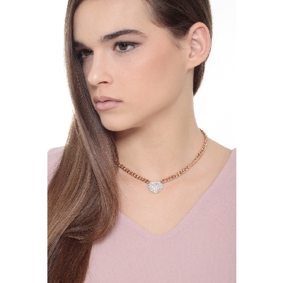 Collar groumette oro rosa 18k con corazón pavé de diamante