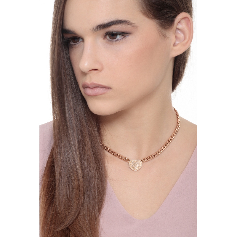 Gargantilla rosa con colgante corazón pavé diamantes oro 18k 