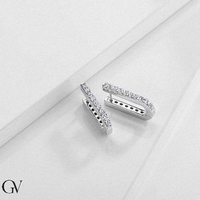 Pendientes Ovalados Oro Blanco 18k con Diamantes