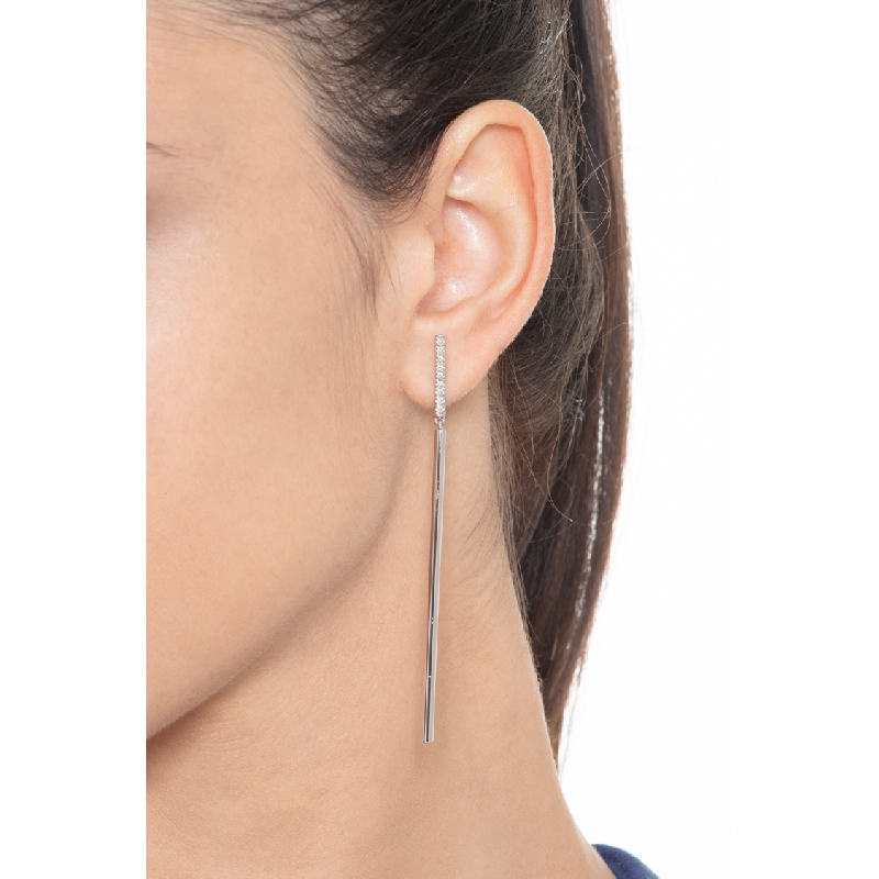Pendientes barra oro blanco 18K diamantes brillantes Pendientes barra oro blanco 18K diamantes brillantes